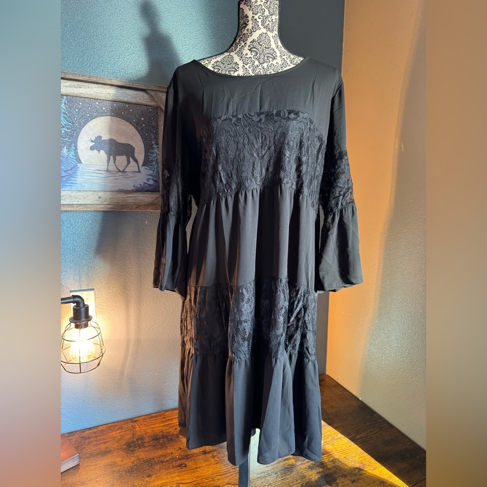Ing Black Long Sleeve Lace Dress